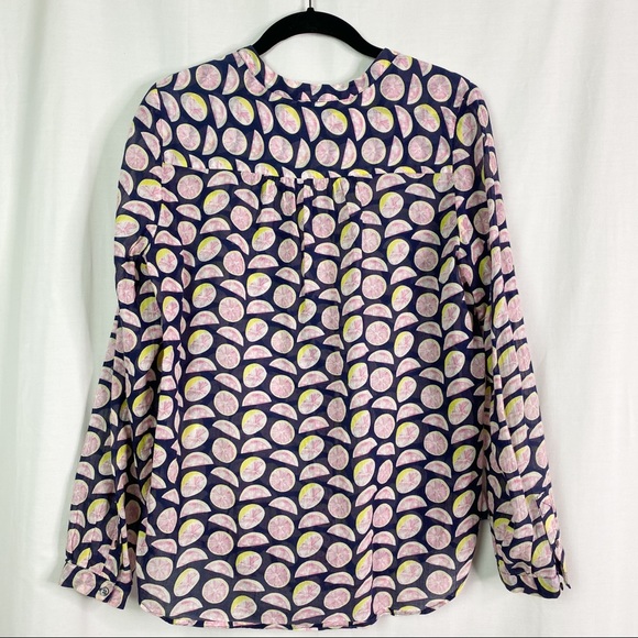 Joie Navy Blue Pink Grapefruit Print Long Sleeve Button Up Top Sm - Picture 4 of 7